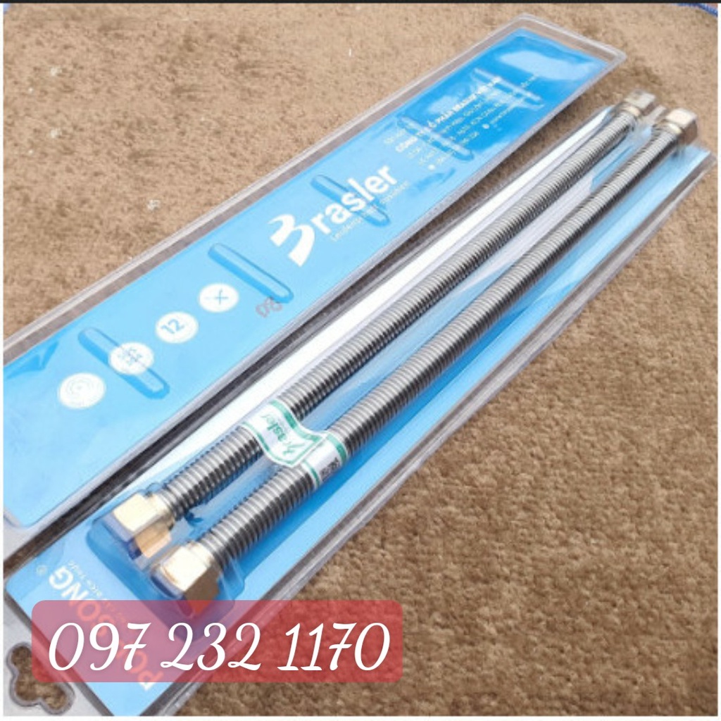 Dây cấp nước inox 304 lò xo chính hiệu Brasler dùng cho lắp đặt bình nóng lạnh, bồn cầu, vòi chậu rửa lavabo