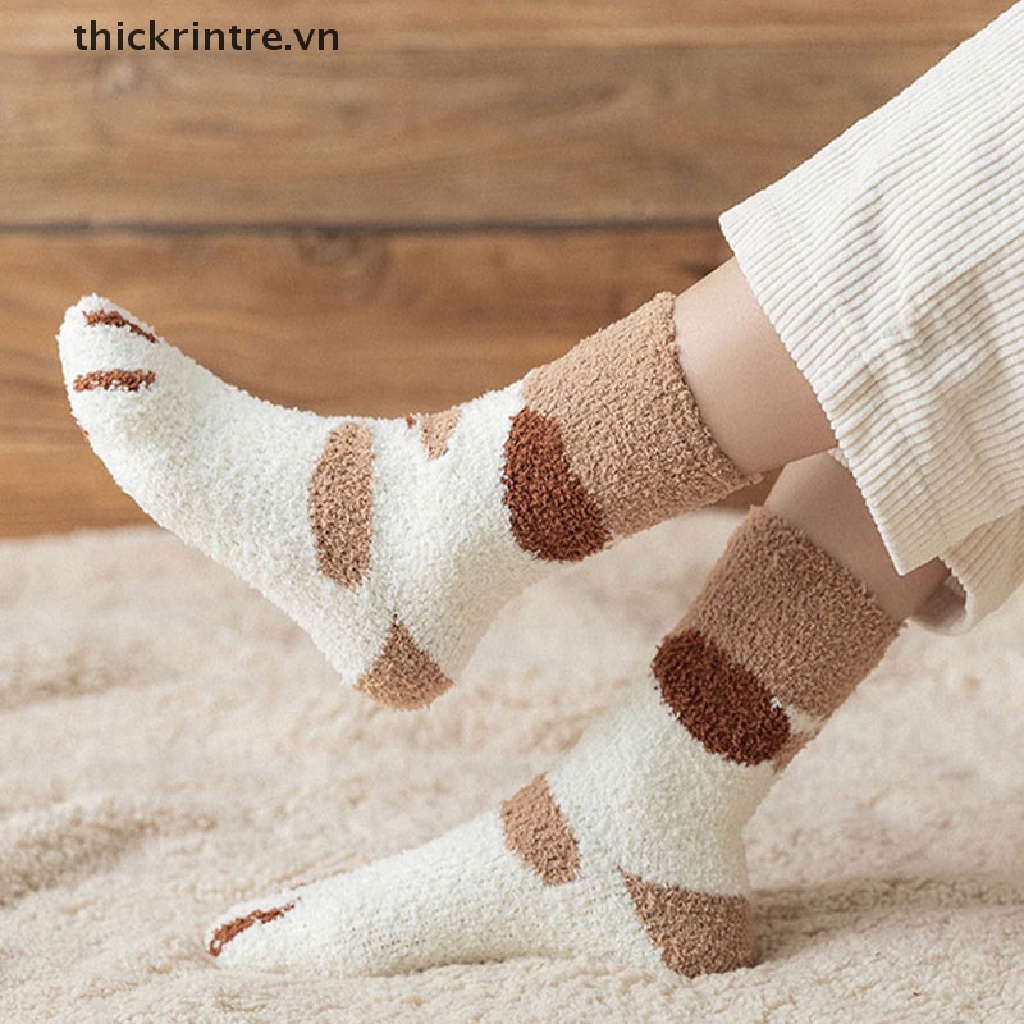 Vớ cotton pha dày dặn giữ ấm thiết kế hình chân mèo mới lạ cho nữ