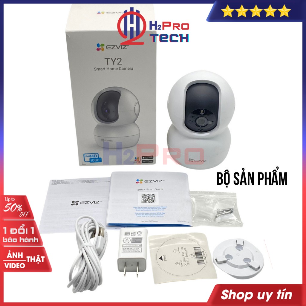 Camera wifi Ezviz, Camera Ezviz TY2 2022 1080p(2M) siêu nét góc rộng xoay 360 - Hàng chính hãng - Shop H2pro