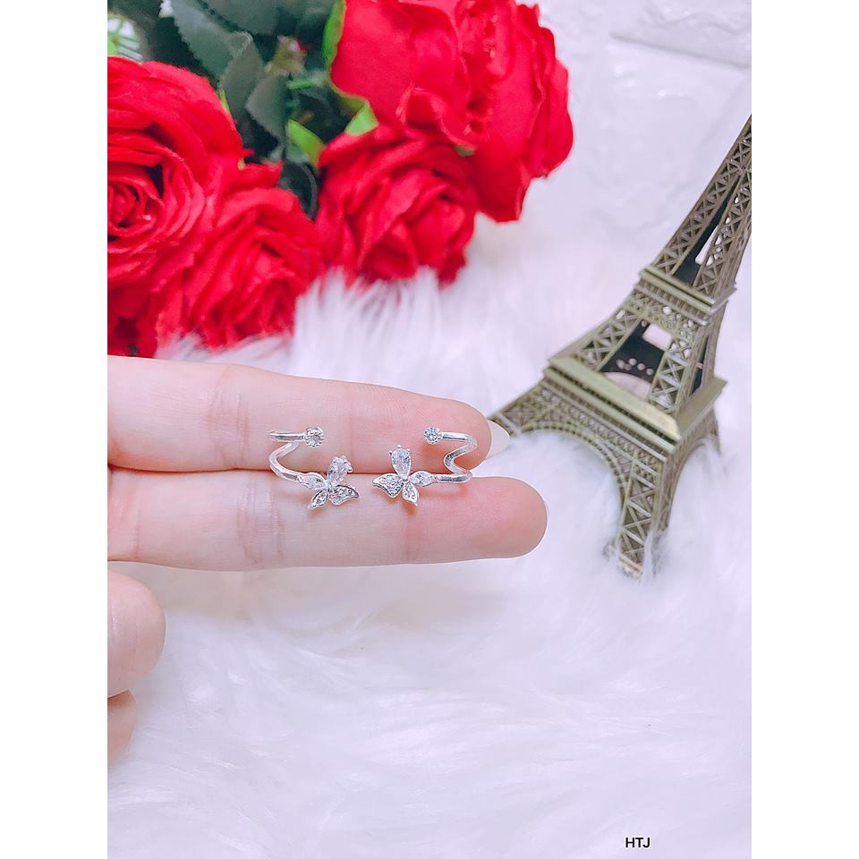 bông tai hoa bạc kẹp vành
