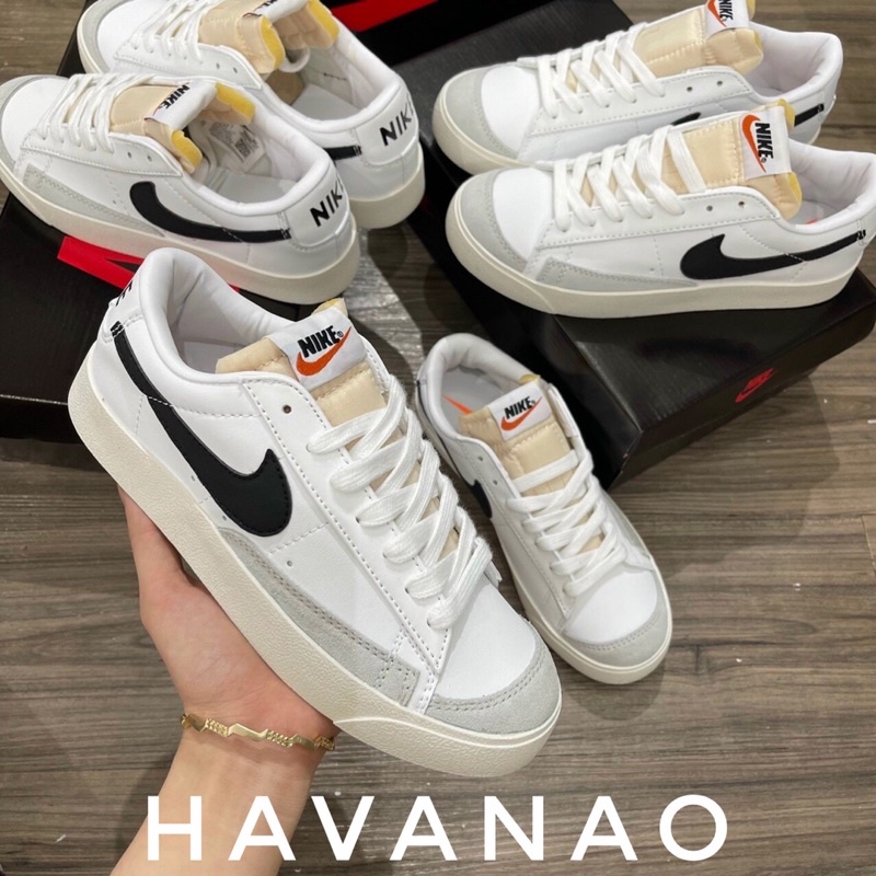 Giày Sneaker Nike Blazer Đen Trắng Cổ Thấp Nam Nữ, Giày Thể Thao Nike Blazer low 77 Vintage White Black Full Bill Box