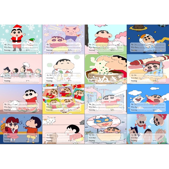 Nhãn vở shin cậu bé bút chì NV37 hoạt hình set 16 chiếc có keo dán sẵn