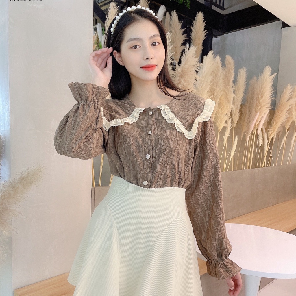 Áo kiểu nữ FM Style cổ bèo tay dài chất xịn thời trang thanh lịch nhẹ nhàng ulzzang 220225006