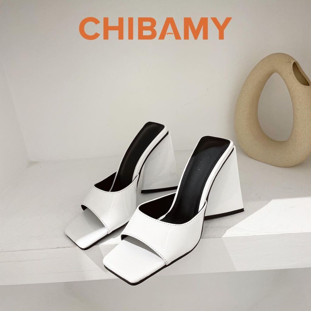 Giày cao gót nữ đế tam giác CHIBAMY, Guốc quai ngang nữ 7cm hottrend 2022