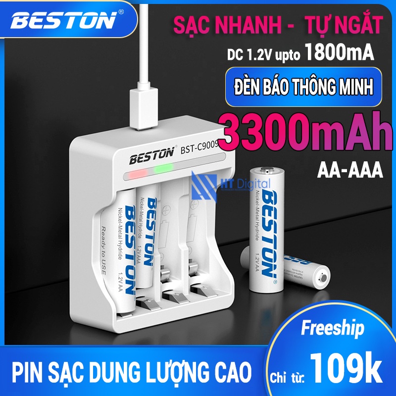 Bộ Pin Sạc AA/AAA Beston Thông Minh BST-C9009 Tự Ngắt Cho Micro Karaoke loa, đồ chơi trẻ em, đồng hồ, thiết bị điện tử