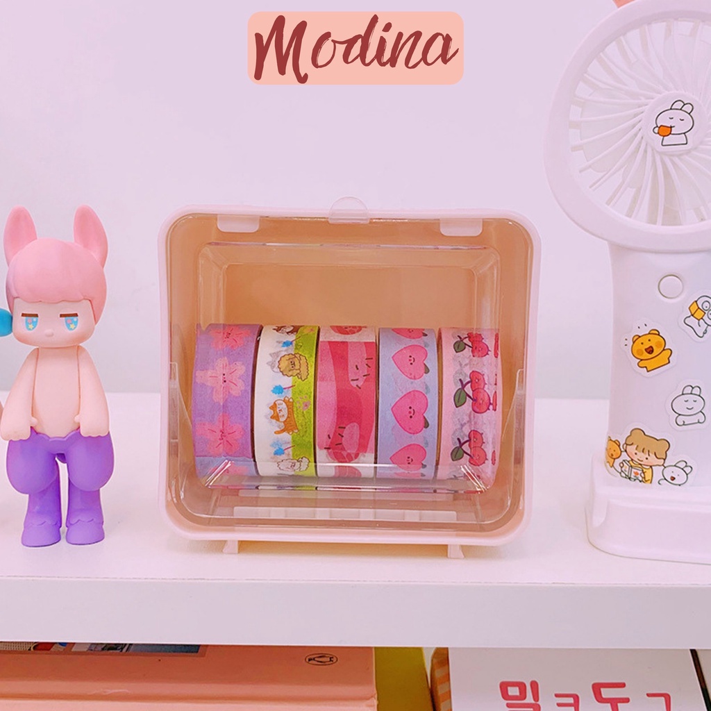 hộp nhựa mini đựng washi tape MODINA nhiều màu, kệ mini đựng đồ văn phòng phẩm
