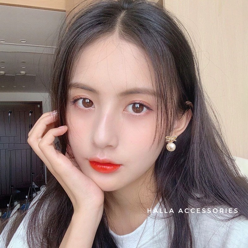 Khuyên tai bạc S925 Hình Nơ đính hạt trai cao cấp HALLA BT130