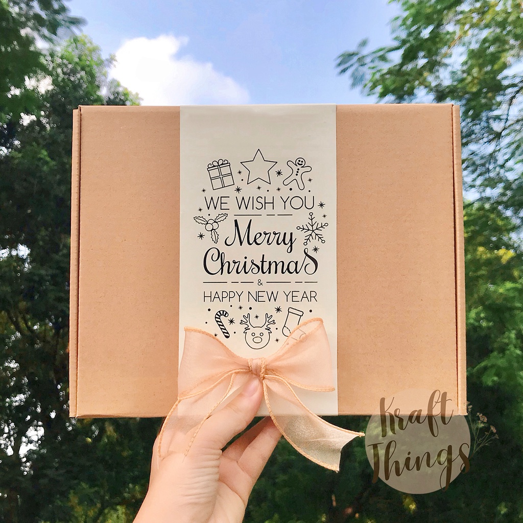Hộp đựng quà kraft Merry Christmas - Hộp quà tặng giáng sinh kèm rơm lót