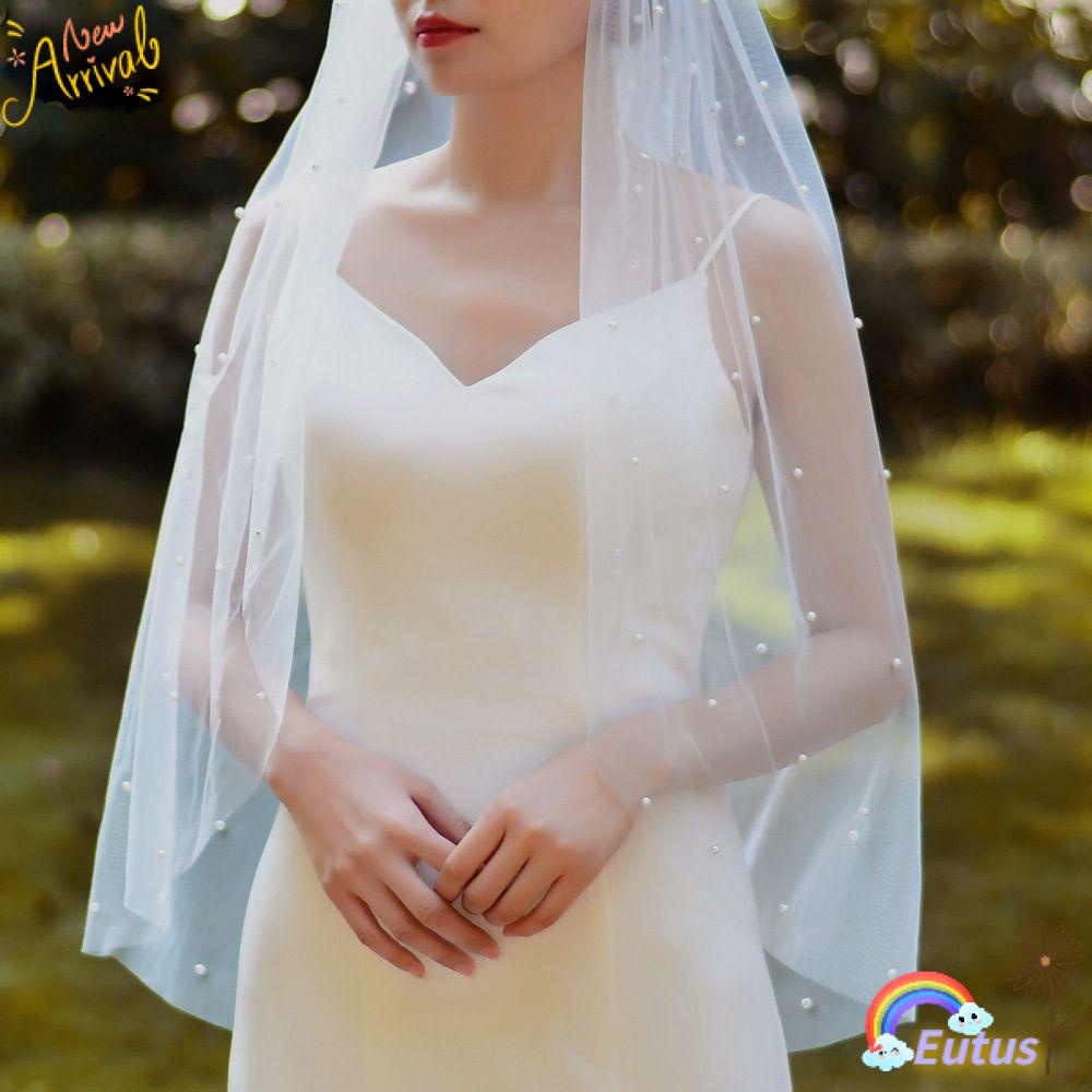 Euca Mạng Che Mặt Hai Lớp Ngắn Thanh Lịch Đơn Giản Kèm Lược Cho Cô Dâu Chụp Ảnh