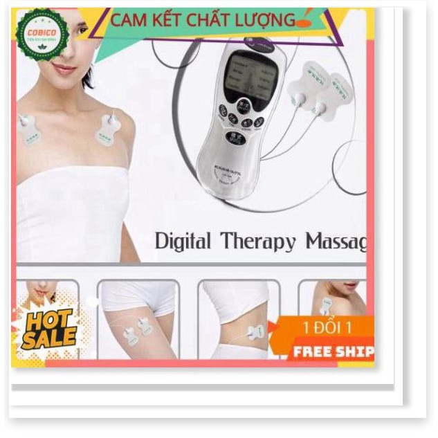 Máy massage xung điện 4 miếng dán vật lý trị liệu mát xa châm cứu bấm huyệt cầm tay lưng cổ vai gáy