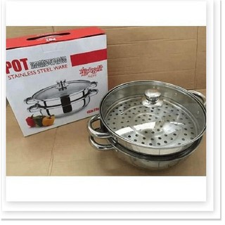 Bộ xửng hấp inox 28cm - nồi hấp đa năng 2 tầng cao cấp nắp kính (Siêu rẻ)