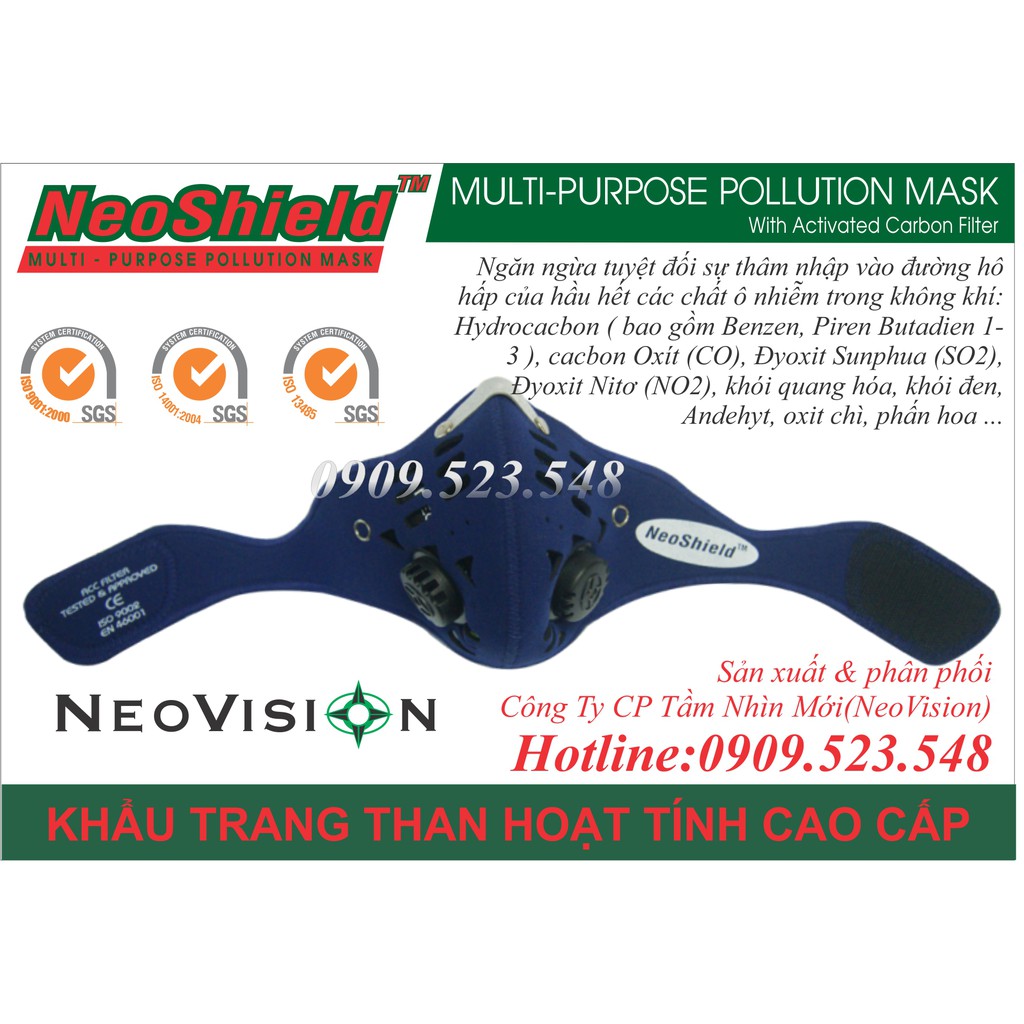 Khẩu trang NeoShield, khẩu trang than hoạt tính cao cấp Neovision lọc bụi chống không khí ô nhiễm