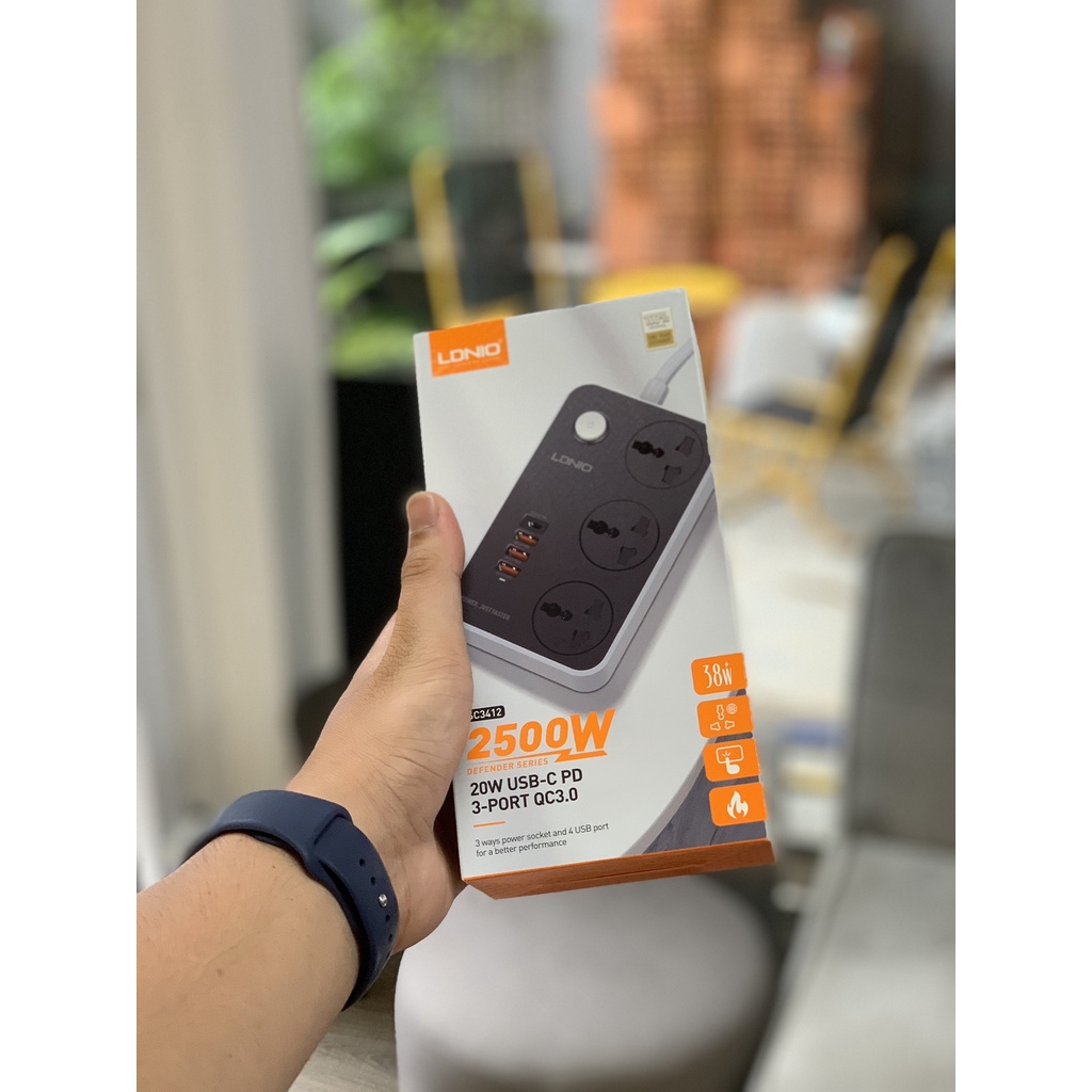 Ổ Cắm Điện Thông Minh LDNIO SC3412 Siêu Tải 2500W- 1 Cổng PD 3.0 20W Sạc Nhanh Cho Iphone-3 Cổng Sạc Nhanh QC 3.0 18W