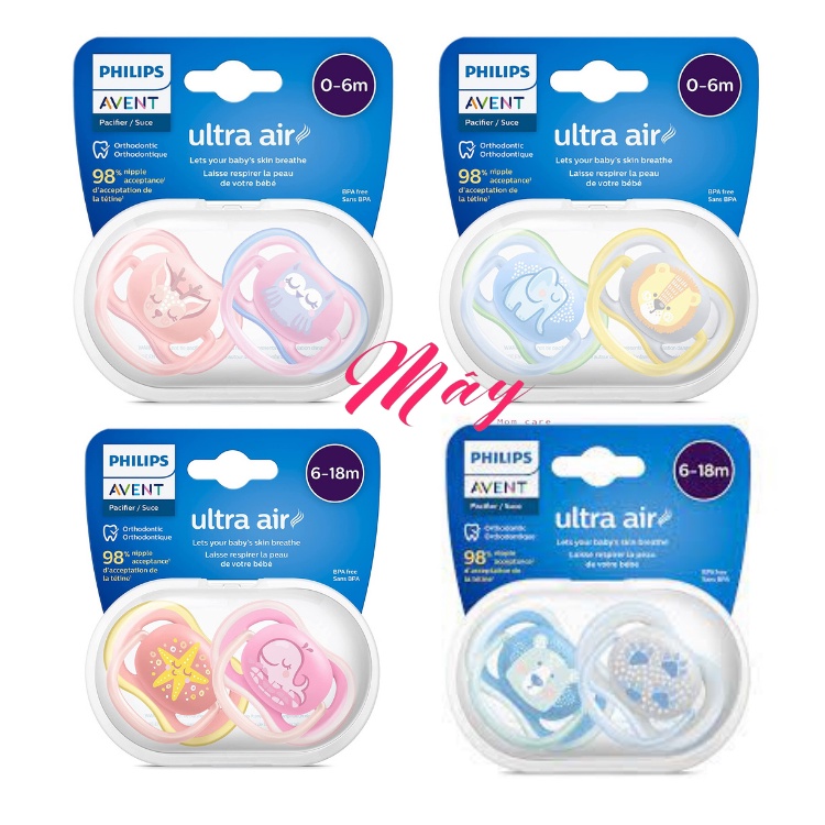 Ty ngậm Philips AVENT Ultra Air thông khí,siêu mềm,chống hô cho bé 0-6-18 tháng