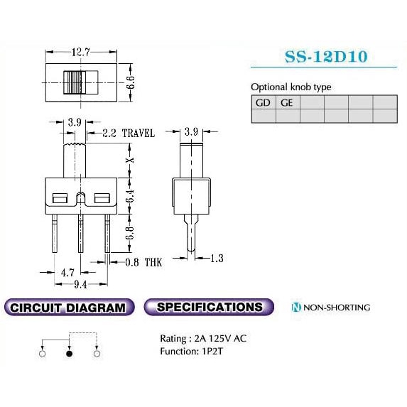 Set 10 công tắc SS12D10 1P2T xử lý cao 5mm và công tắc trượt SS-12D10 4.7mm