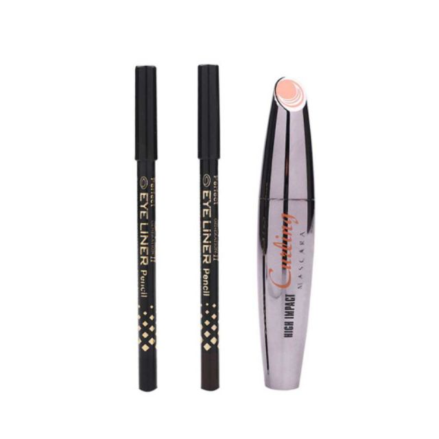 Bộ 3 món trang điểm mắt với mascara dày mi không lem, chì kẻ mắt 2 màu đen và nâu M.N Curling High Impact | BigBuy360 - bigbuy360.vn