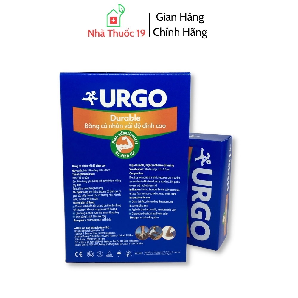 Băng Gâu URGO Hộp 102 Miếng Dán Vết Thương, Băng Cá Nhân Urgo, Băng Y Tế Sơ Cứu Vết Thương