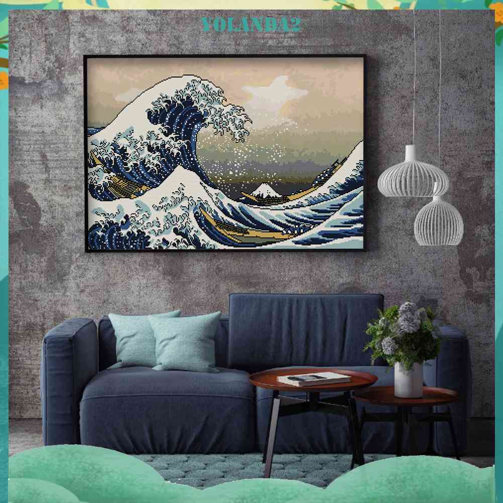 Toàn Bộ Bộ Tranh Thêu Chữ Thập 14CT DIY Hình Sóng Biển Kanagawa
