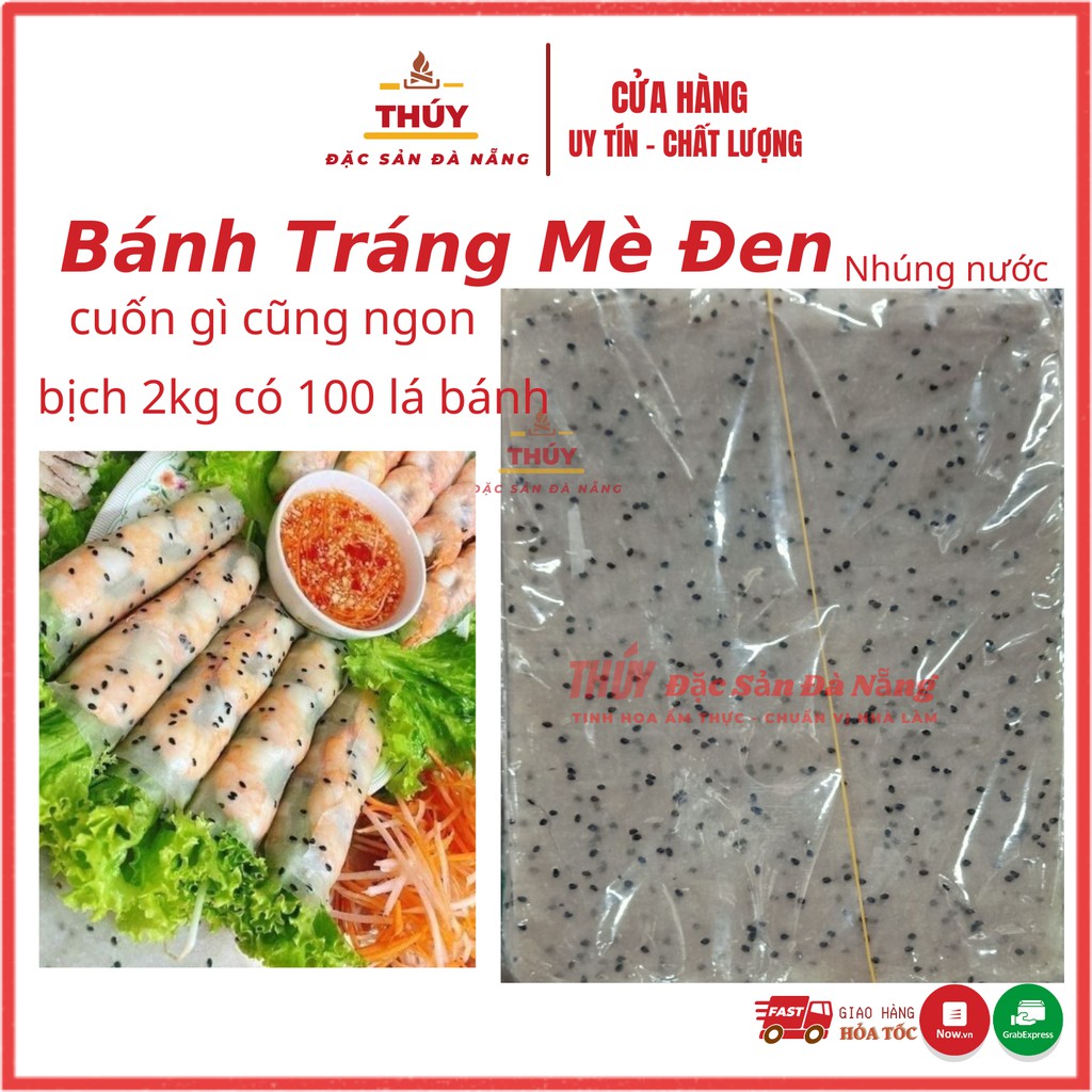 Bánh tráng mè đen nhúng nước dùng cuốn rau thịt cá gỏi loại 1- bịch 2kg gỒM 100 LÁ BÁNH TO