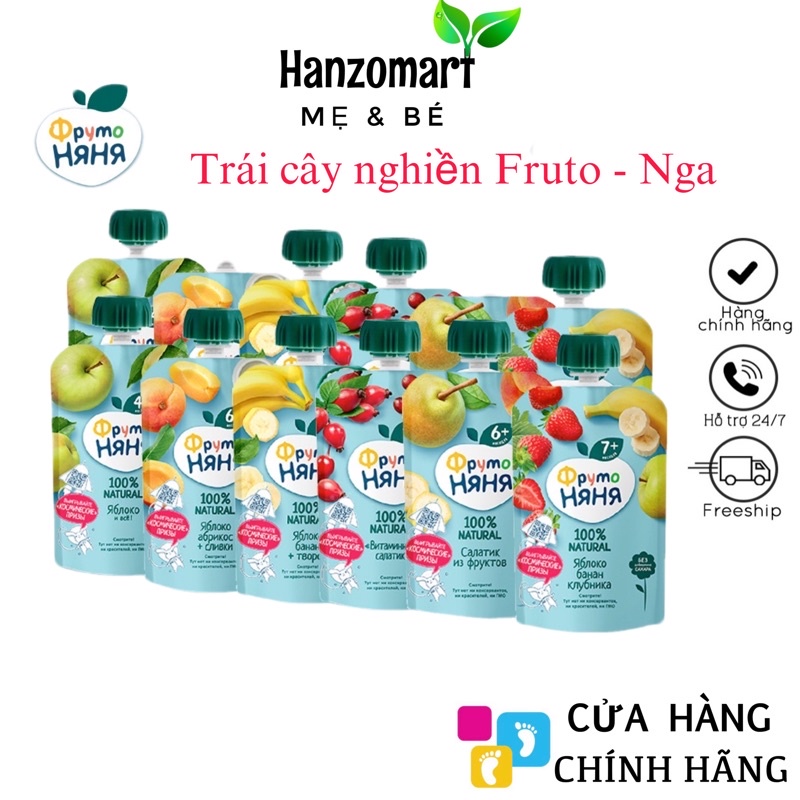 Hoa quả nghiền Fruto Nga 90g, trái cây nghiền cho bé ăn dặm 6 tháng - Date 2/2023 - Hanzomart