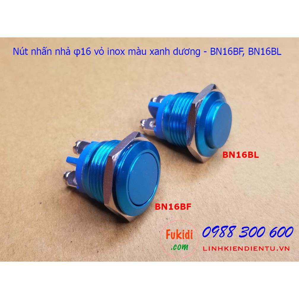 Nút nhấn nhả phi 16mm vỏ inox chống thấm, vỏ nhiều màu sắc - BN16DL, BN16DF