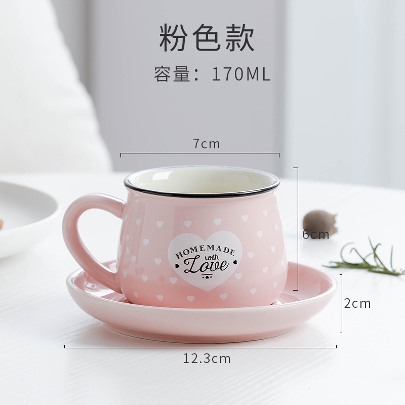 Cốc sứ cốc cafe HomeMade with Love kèm đĩa 200ml, họa tiết dễ thương, làm quà tặng, decor góc làm việc - SunStoreVN