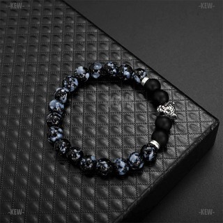 Vòng Tay Chuỗi Hạt Đá Mã Não Đen Mặt Đầu Báo Cá Tính Sang Trọng Dành Cho Nam Và Nữ