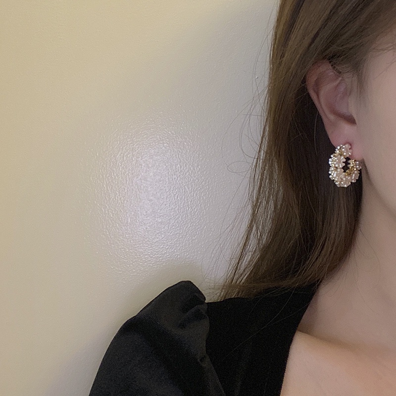 Bông Tai Mạ Bạc 925 Hai Mặt Hình Hoa Xinh Xắn Thời Trang