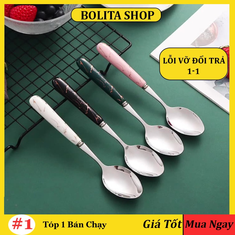Thìa Ăn Cơm Bằng Inox Mạ Vàng cao cấp,Muỗng inox cán dài ououdecor 01