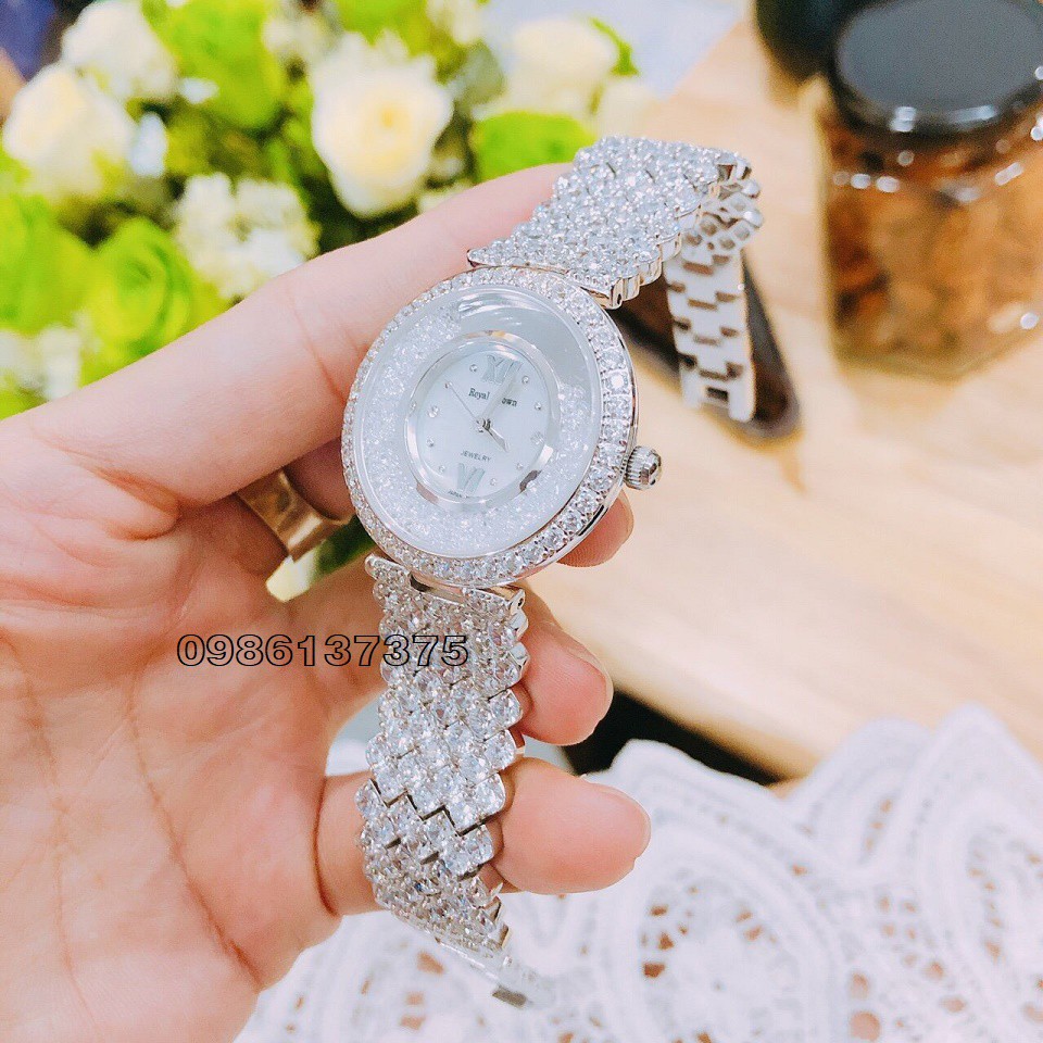 Đồng Hồ Nữ Royal Crown Bạc Đá Chảy 32mm