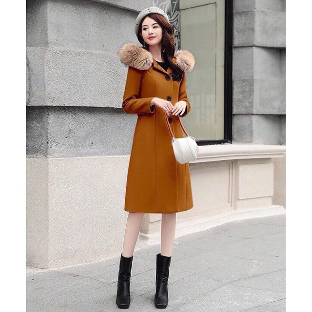 ÁO KHOÁC DẠ FROM DÀI PHỐI NÓN KÈM LÔNG MSP-AK586450VN | BigBuy360 - bigbuy360.vn