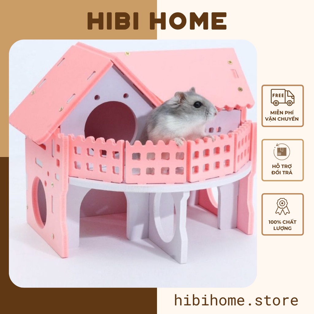 Nhà Ngủ Hamster 2 Tầng Nhiều Màu Bằng Gỗ Eco Chống Nóng 17*15*14cm
