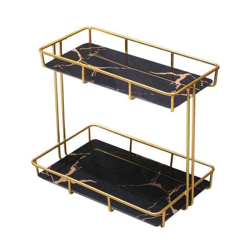 Kệ khung sắt vàng 1 - 2 tầng đĩa sứ vân đá sang trọng đựng đồ đa năng trang trí phòng ngủ, nhà tắm