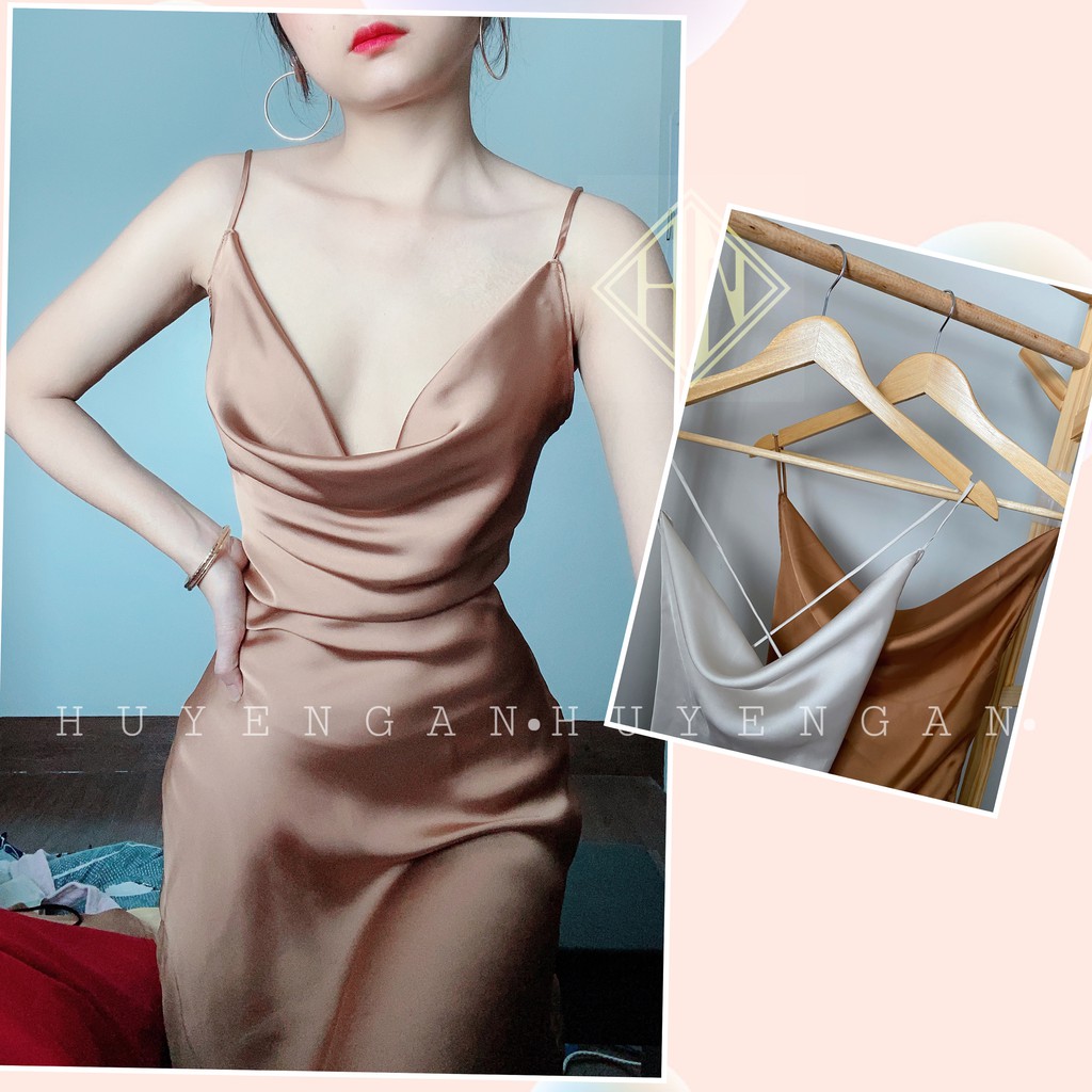 Váy lụa cổ đổ hở lưng form qua gối | BigBuy360 - bigbuy360.vn