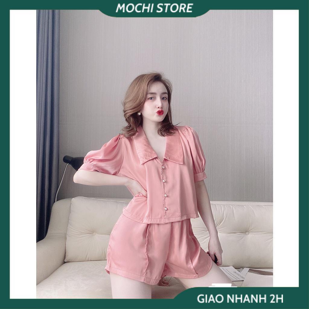 Đồ Bộ Nữ, Đồ Mặc Nhà, Set Bộ Áo Tay Ngắn Cổ Sen Quần Sọc Chất Lụa Satin Màu Sắc Tươi Trẻ Thời Trang Trẻ Trung Cho Bạn Nữ