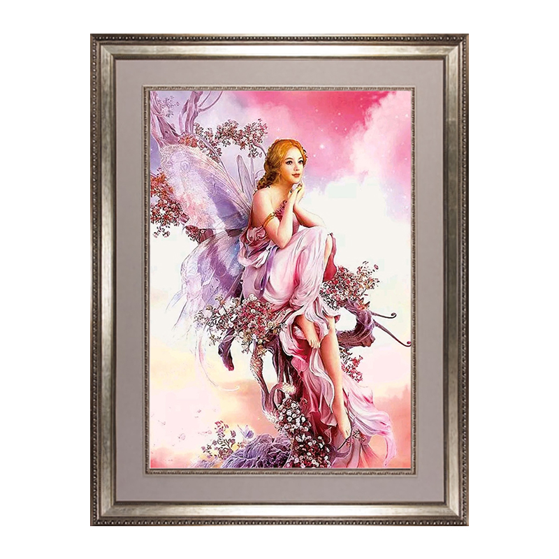 Tranh đính đá 5D tự làm hình nàng tiên và bướm trang trí nhà cửa