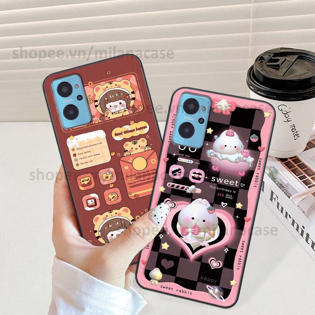 Ốp Realme 9i hình đồng hồ icon gấu mèo cute cực dễ thương ngộ nghĩnh