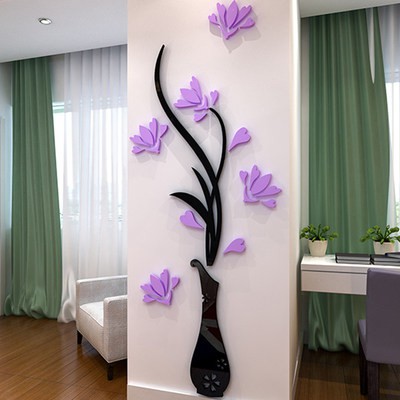 Bình hoa giấy dán tường Acrylic hình 3d ba chiều tường cửa trước bức tranh tường phòng khách ghế sofa tường trang trí nă