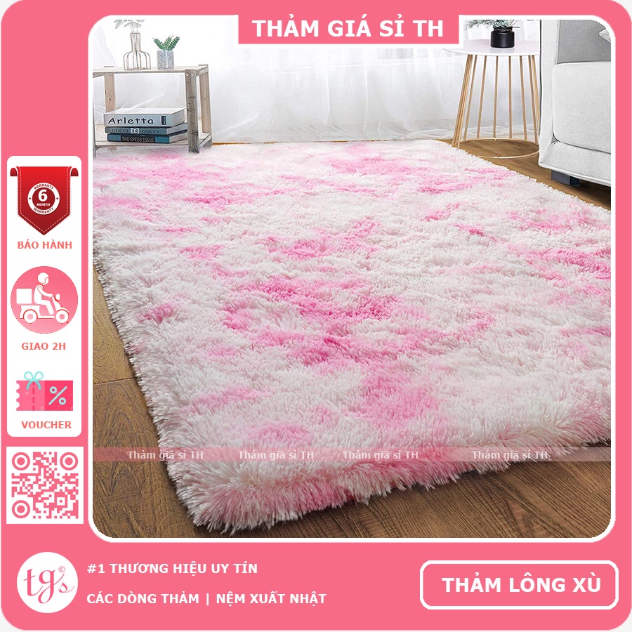 Thảm trải sàn phòng ngủ, lót sofa trang trí sàn phòng khách lông xù loang màu hồng nhạt