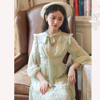Đầm maxi nữ dài tay cổ tròn xếp tầng thời trang
