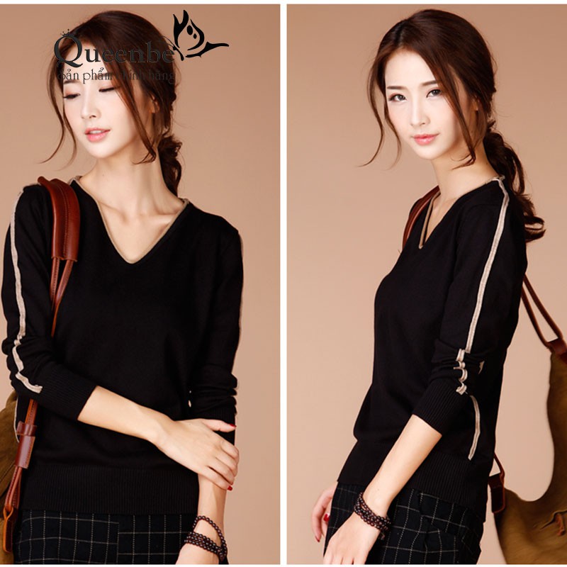 Áo kiểu nữ cổ tim áo len nữ dài tay Queenbe GLA241 Cuocsongvang