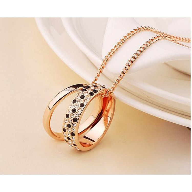 [ Freeship 50k ] Dây Chuyền Mặt 2 Nhẫn Đính Đá Thời Trang Cho Nam Nữ