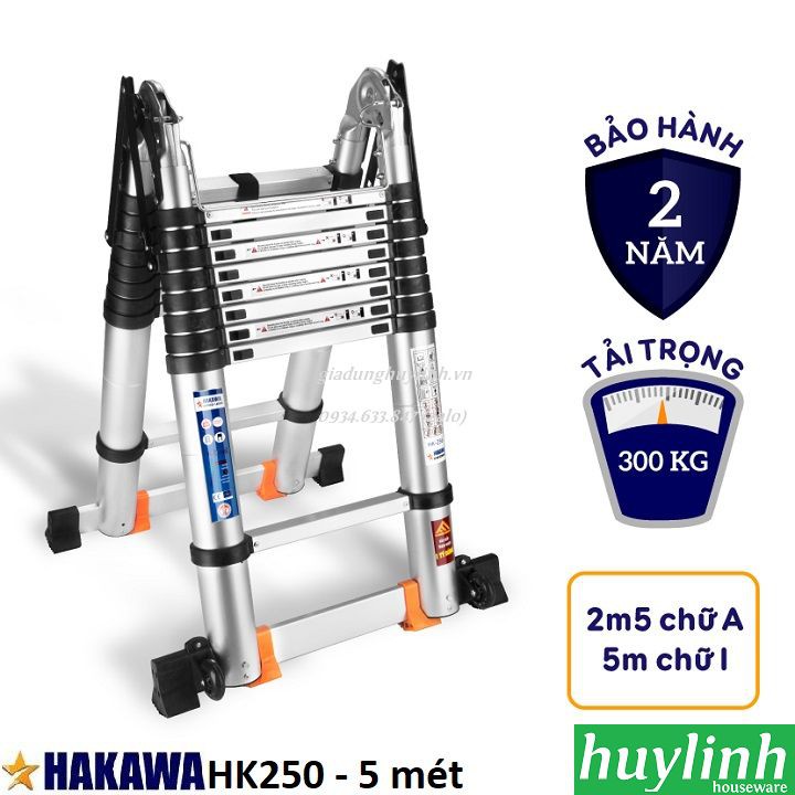 Freeship Thang nhôm rút đôi chữ A Hakawa HK-250 - 5 mét
