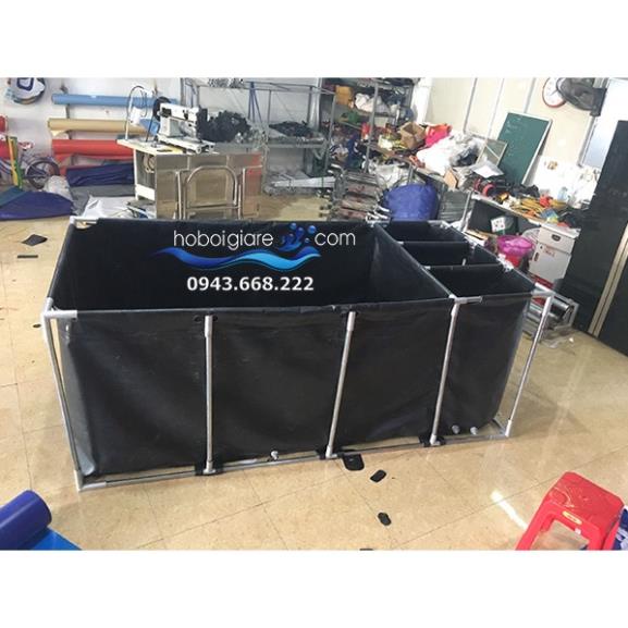 Bồn bạt nuôi cá koi, bể bạt nuôi cá khung kim loại, hồ bạt nuôi cá,bể bạt nuôi dưỡng cá chia 3 ngăn lọc kt 3x2x0.8m