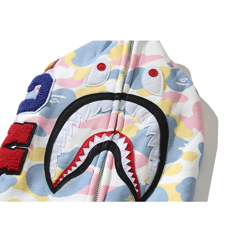 ❤❀  ❤ Bape Áo Khoác Hoodie Tay Dài In Hình Đầu Cá Mập Họa Tiết Rằn Ri Cá Tính Cho Cặp Đôi