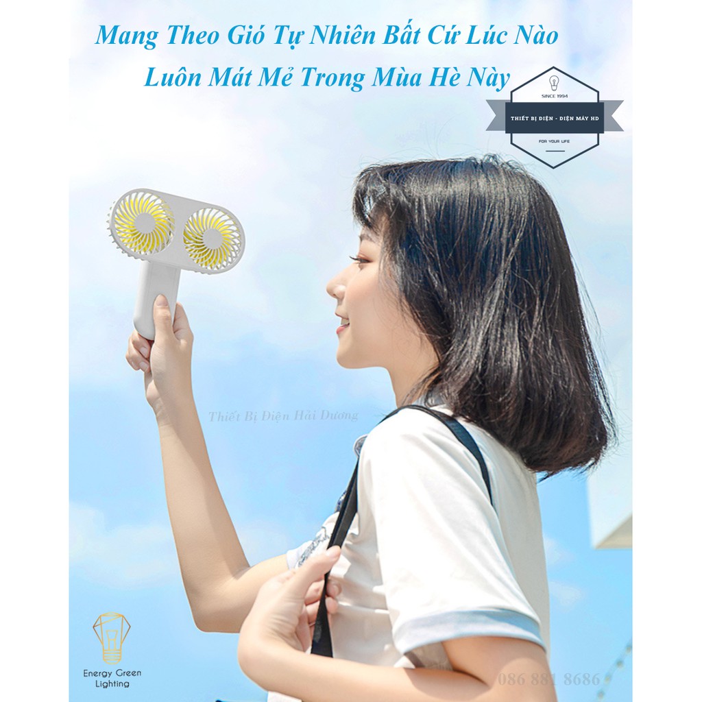 Quạt Mini Cầm Tay RPH-F10 7 Cánh Hình Cây Kem - 2 Lồng Quạt - 3 Tốc Độ gió - 3 Màu Tươi Sáng - Bảo Hành 1 Năm - Có Video