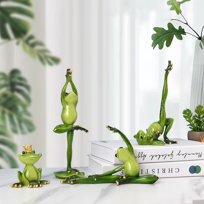 Mô Hình Chú Ếch Tập Yoga Mini Bằng Nhựa Resin Trang Trí Bàn/Bàn Làm Việc