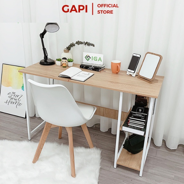 Bàn học bàn làm việc bàn máy tính kết hợp kệ để đồ kệ sách tiện lợi khung thép - gm10