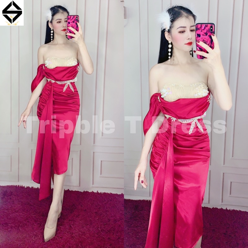 Đầm body cúp rớt vai xẻ đùi siêu xinh TRIPBLE T DRESS - size S/M/L - MS217Y