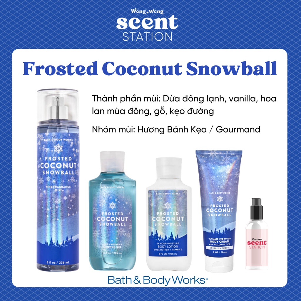 Bộ Sản Phẩm Chăm Sóc Cơ Thể Toàn Diện BBW mùi Frosted Coconut Snowball